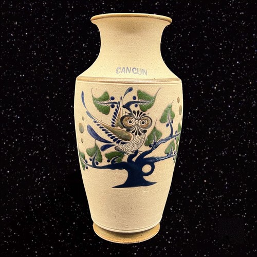 Bunte mexikanische Talavera Keramik Vase Mexiko Volkskunst Eule Schmetterling hoch 10"T