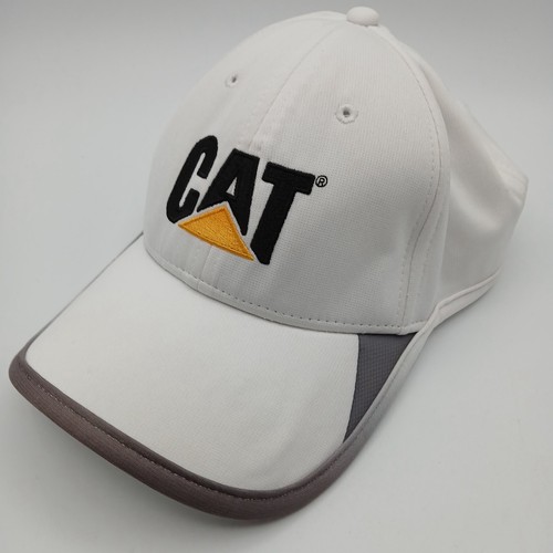 Caterpillar CAT Hat Advertising Cap Strap Back White Gray Trim Black Script Logo - Picture 14 of 24