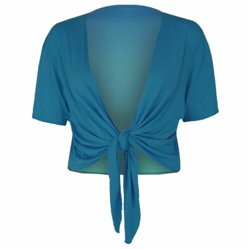 Plus Size Ladies Women Cap Sleeve Cardigan Knot Tie Bolero Wrap Shrug Crop Top - Picture 17 of 24