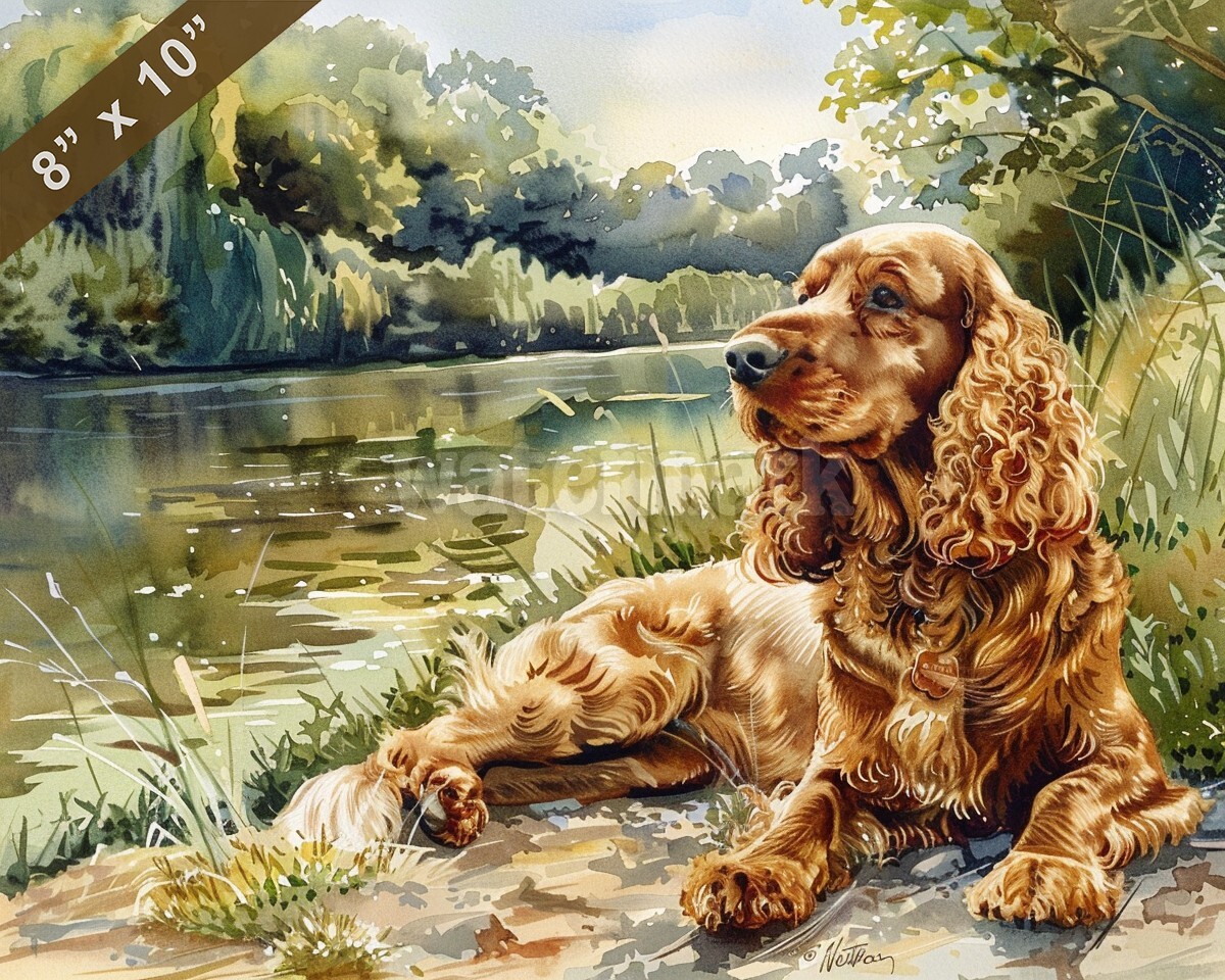 English Cocker Spaniel watercolor painting by a sunny ri 8x10 Print