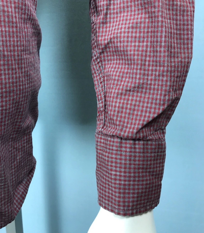 Camisa L/S Para Hombres Scott James Grande 16.5 Gris Granate Mini Cuadros Algodón Lavado Foto 4 de 4