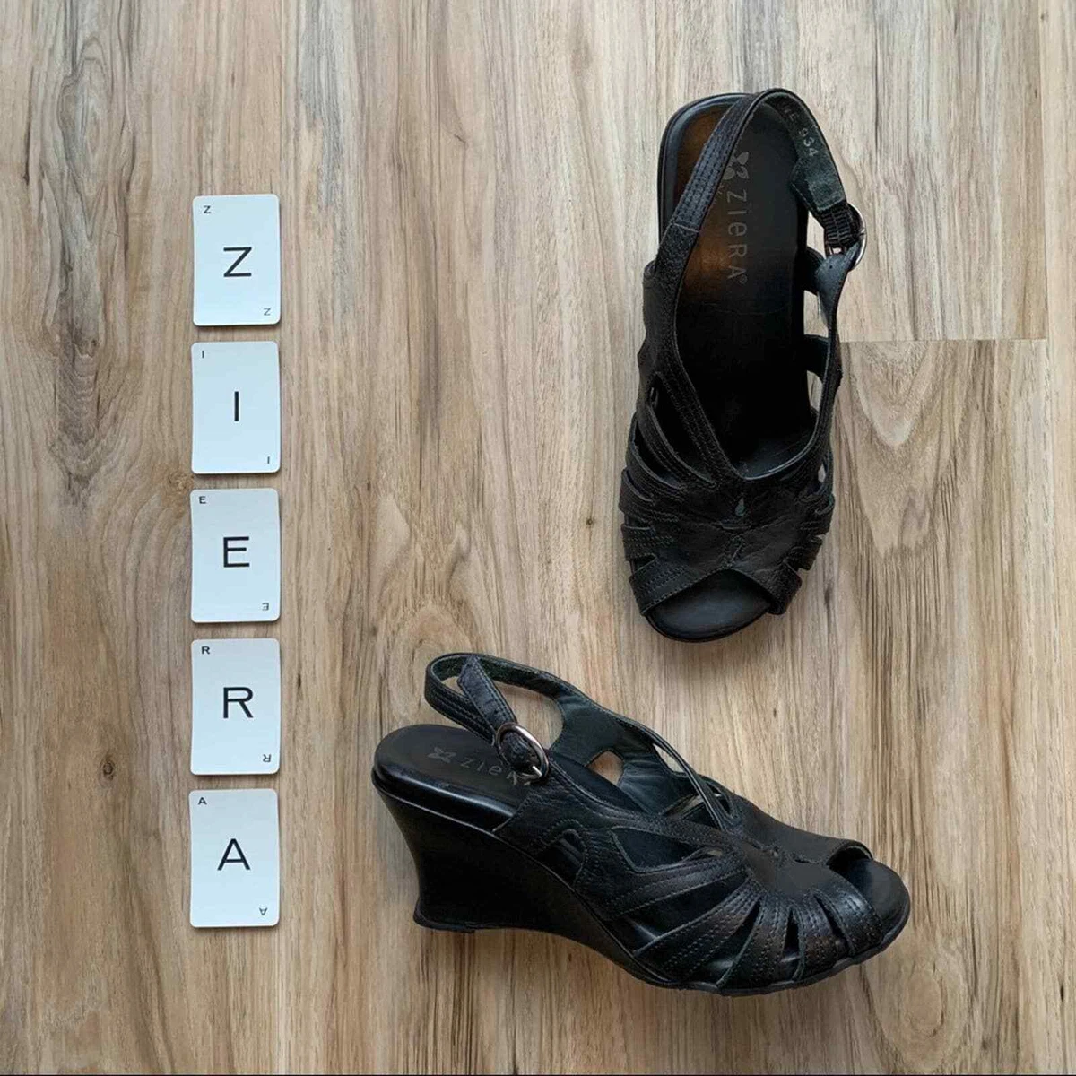 ZIERA New Zealand Comfort Wedge Sandals EU 37 WIDE Black Leather US 6.5