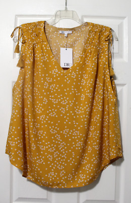 DR2 Daniel Rainn 1X Plus Sleeveless Gold Tie Shoulder Top Blouse NWT