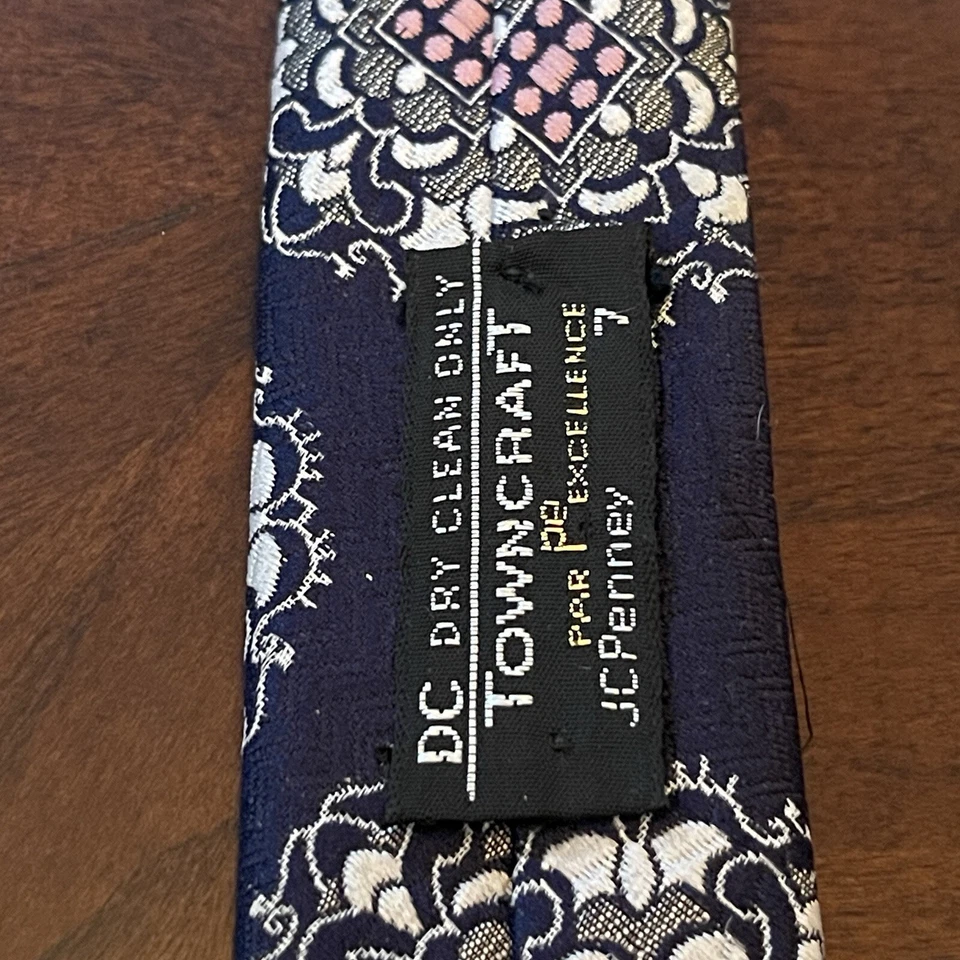 Corbata de cuello vintage Towncraft azul rosa 100 % poliéster importada de Italia para hombre Foto 4 de 4