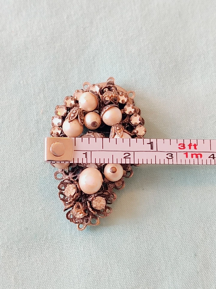Vintage Eugene Faux Pearl Glass Rhinestone Box Clasp Jewelry Repair Replacement - Image 4 of 4