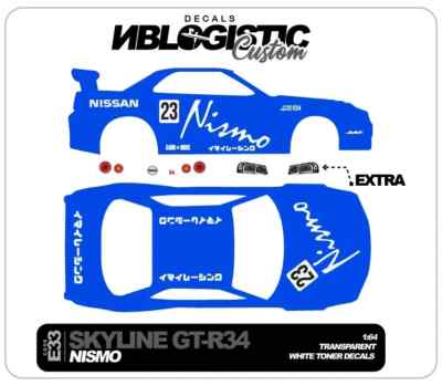 1/64 Scale SKYLINE R34  Custom Universal WaterSlide Decal for Hot Wheels 028