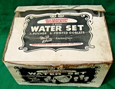 Unused 1950s Anchor Hocking 7 pc Pitcher Set in Orig Box w/ Labels