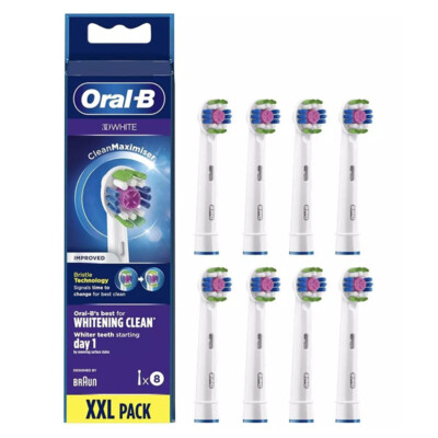 Oral-B 3D White Ersatzbürstenkopf mit CleanMaximiser-Technologie, Weiß 8 Stück