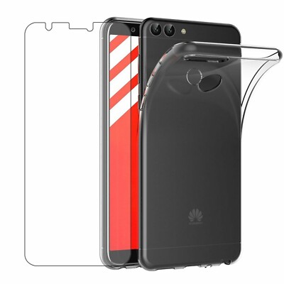 For HUAWEI P SMART 2018 TEMPERED GLASS SCREEN PROTECTOR + CLEAR SILICONE CASE