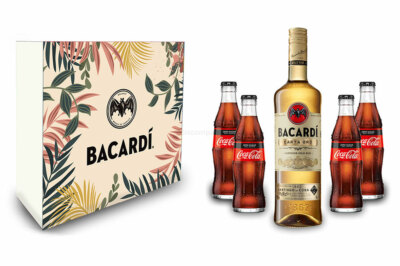 Bacardi Geschenkset - Bacardi Carta Oro Gold Rum 0,7l (40% Vol) + 4x Cola ZERO 