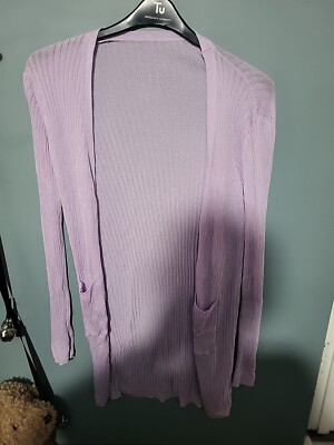 SheIn Gr. L Large lila gerippt vorne offen Langarm Strickjacke (524/98)