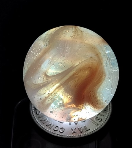 LG .96" Rare UV Clear Lady or Curly Kate? Pink SWIRL Vintage Marbles Alley GLASS