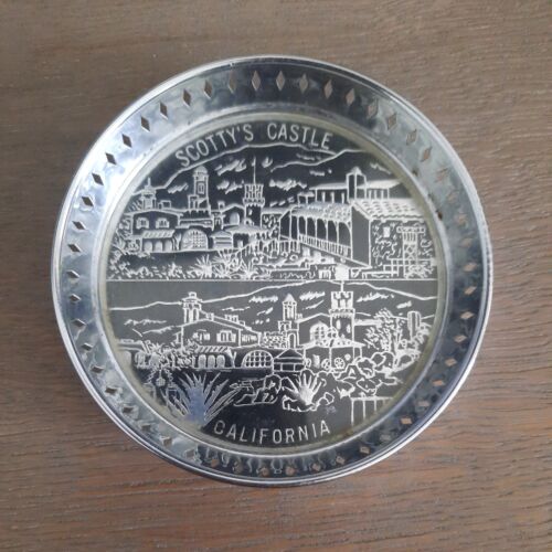 VTG Tray 3" Round Catchall Container Silver Tone Scotty's Castle CA Japan