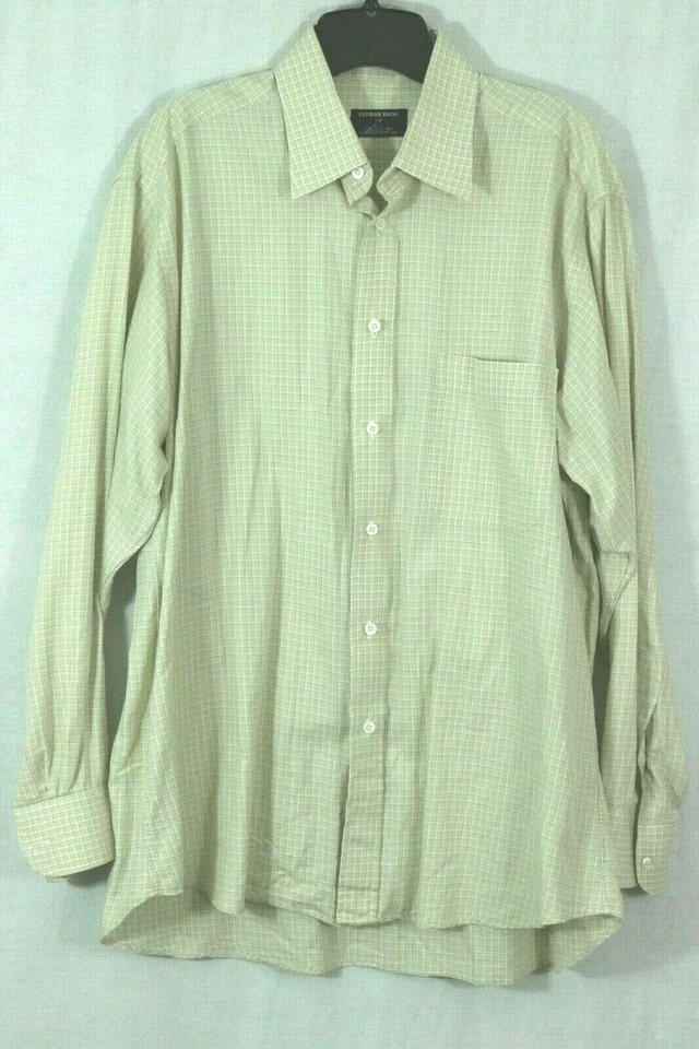 Gitman Bros For LeConte Ltd Beige Plaid Dress Shirt 16 - 34 Cotton Made in USA - Image 3 of 4