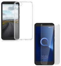 PROTECTOR PANTALLA CRISTAL TEMPLADO PARA ALCATEL 1V 2019 + FUNDA SILICONA TRANSPARENTE