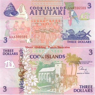 COOK ISLANDS 3 DOLLARS  1992  Unc  P. 7a  6295#  