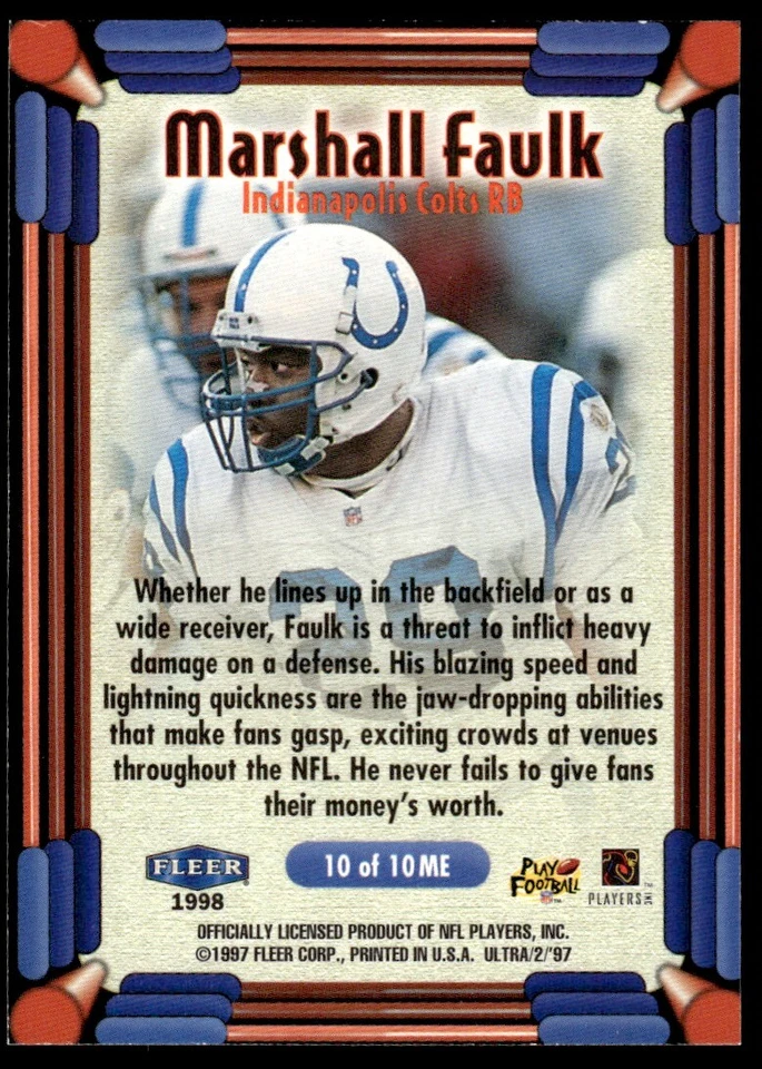 1997 Ultra The Main Event Marshall Faulk #10ME - Image 2 of 2