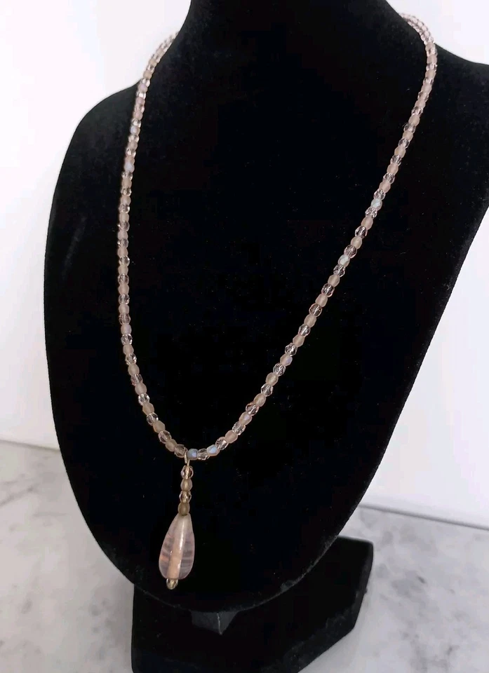 925 Sterling Silver & Pink Rose Quartz Teardrop Pendant Choker Necklace 16" — 第 3/4 张图片