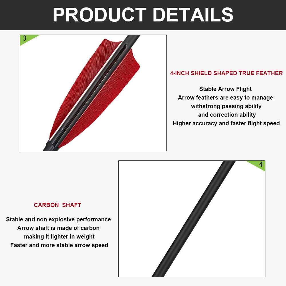 12x 32 ID 4.2mm Slim Turkey Feather Pure Carbon Archery Fletched Arro