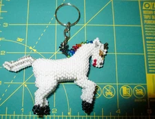 Unicorn Key Chain New Sead Bead Handmade Guatemala Zipper Pull Charm Horse Myth
