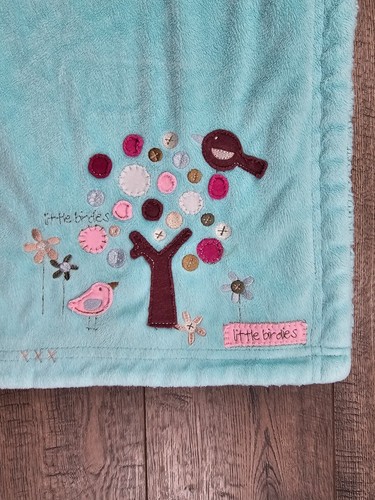 Baby Girl Koala Baby Blue Little Birdies Sherpa Minky Baby Blanket - Picture 2 of 5