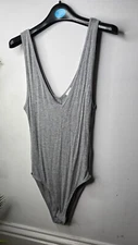 H&M Basics Grey Ribbed Sleeveless Bodysuit Size S Scoop Neck Soft Stretchy