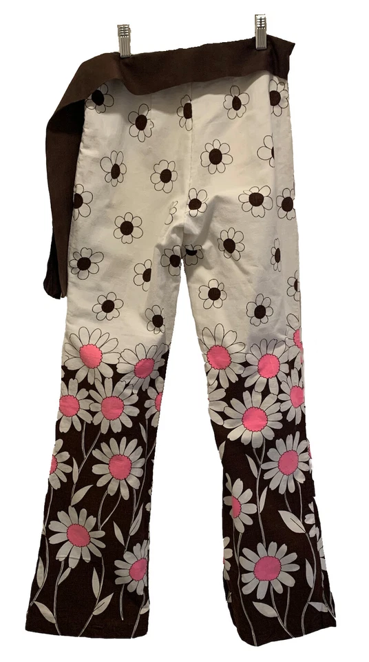 Pantalones De Colección Años 60 Para Mujer Raros Mod Rosa y Marrón Estampado Margarita con Faja - Talla XS Foto 2 de 4