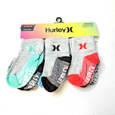 New Hurley Baby 6 Pk Multicolor Ankle Polyester Cushion Logo Sock Set Sz 6/12 mo