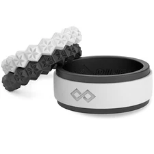 Rinfit Silicon Wedding Rings for Couples - Matching Rubber Rings for Black&White