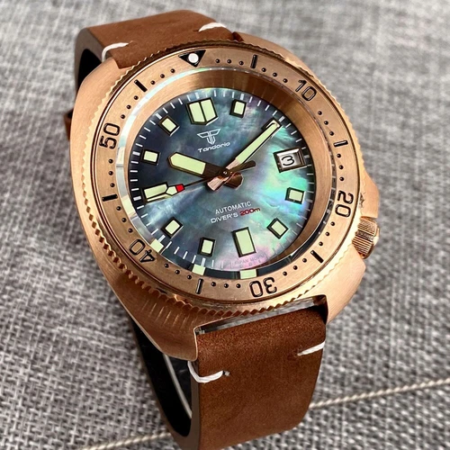 Black Mother of Pearl CuSn8 Solid Bronze Turle 6105 Style NH35A Sapphire Watches