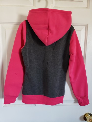 New Balance Girls Size 10-12 Black/Gray/Pink Neon Full Zip Hooded Lined Jacket - Picture 3 of 3