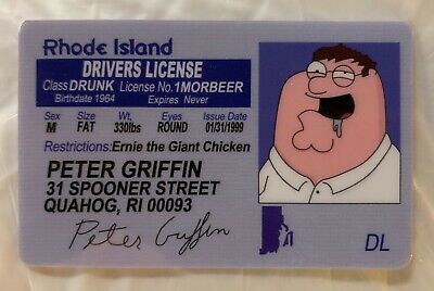 Peter Griffin Family Guy Rhode Island Drivers License Novelty ID Animated Stewie