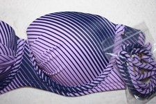VICTORIAS SECRET Swim Top Bandeau Bikini Halter 34A Purple Stripe