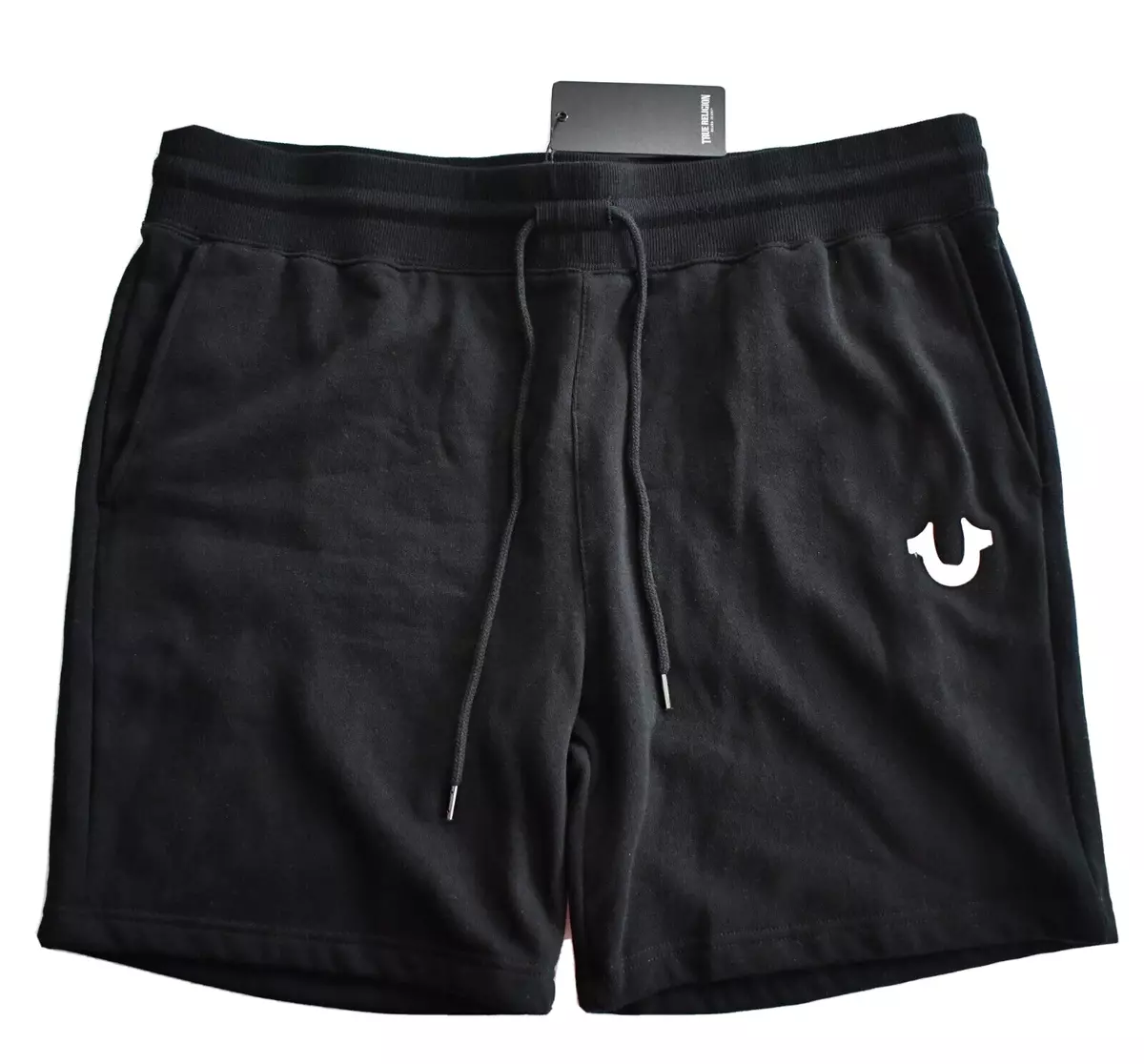 79 New TRUE RELIGION Black COTTON Blend FLEECE Lined SWEAT SHORTS