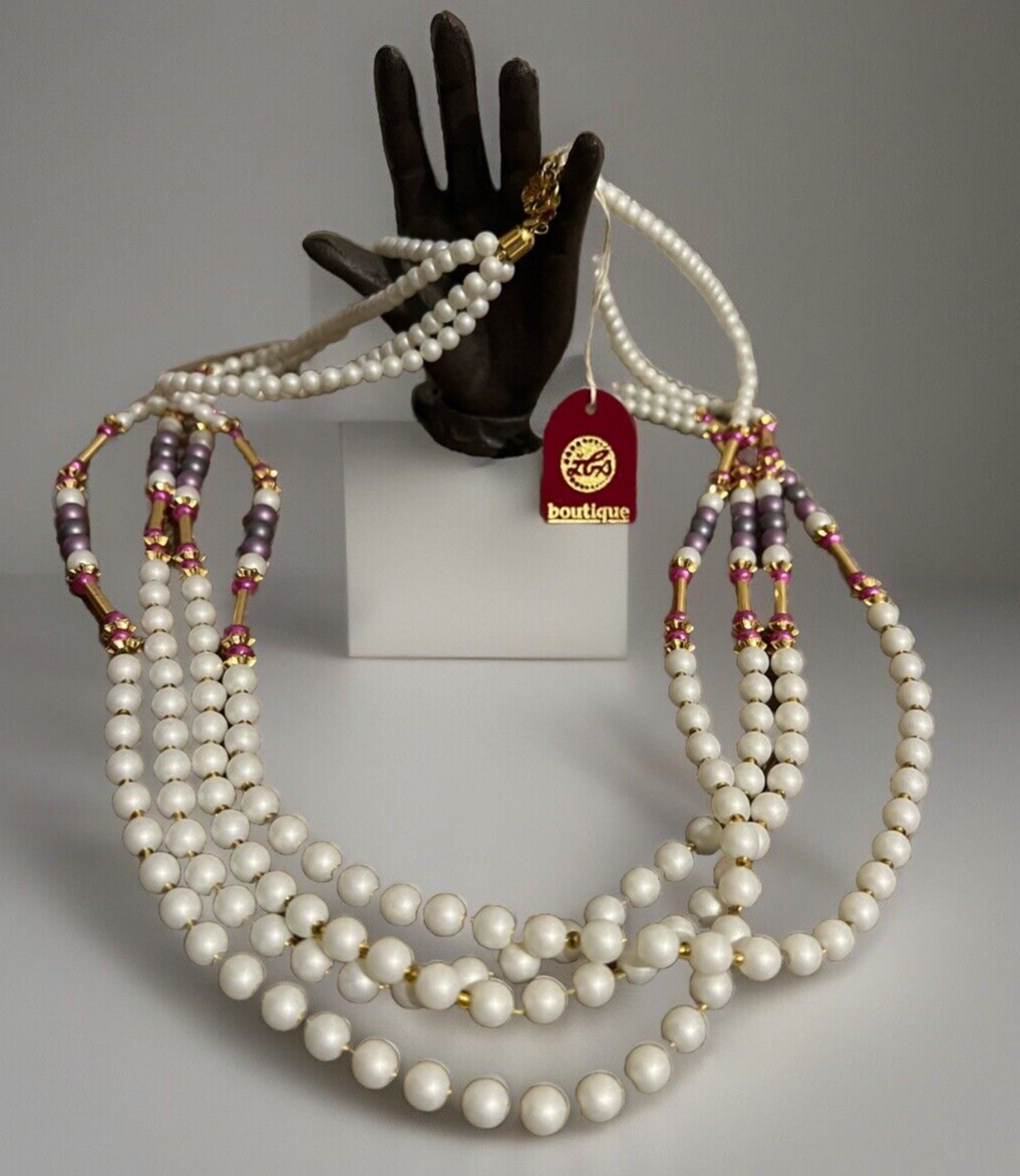 Costume Jewelry Fake Pink Pearl Necklace Vintage Japan Pink Faux