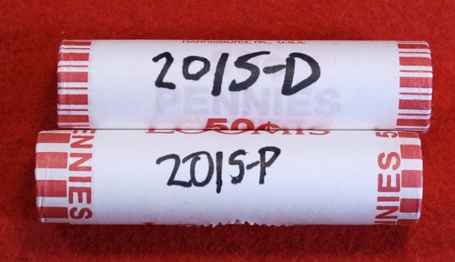 2015 P&D Lincoln Shield Cent Penny 2-50 Coin rolls Uncirculated roll