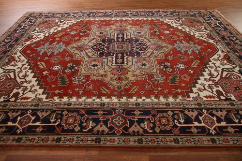 Heriz Serapi Splendor Indian Hand-Knotted Area Rug for Home Décor 9x12 ft - Picture 15 of 21