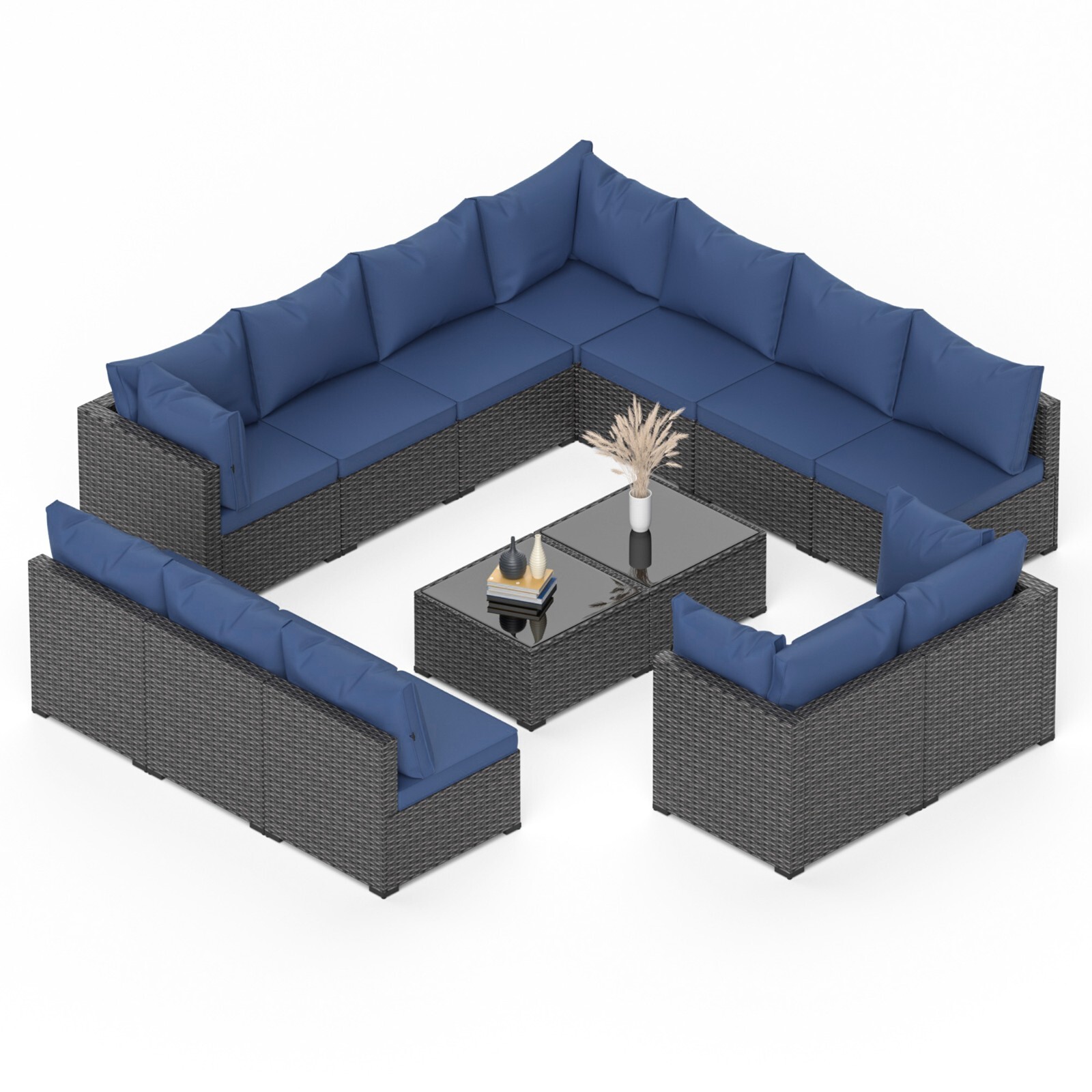 14-Piece Outdoor Patio Furniture Set-All-Weather PE Rattan Sectional Wicker