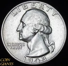 1943 Washington Quarter GEM Uncirculated White BU Philadelphia Coin Lustrous