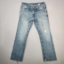 Ariat Jeans Mens 34x34 Blue M4 Low Rise Boot Cut Denim Distressed Western