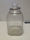 Vintage Milk Jug Glass One Gallon Square Bottle Metal Handle,no cracks,chips