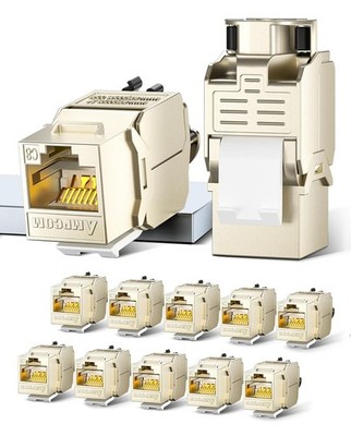 AMPCOM STP Self-Locking Zinc-Alloy CAT8 RJ45 Keystone Jack with 12-Pack, Cat8 