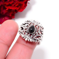 Black Onyx - Brazil Designer Handmade 925 Sterling Silver Ring S.8 R9807