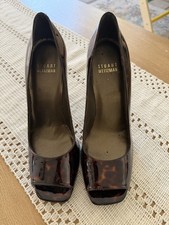Stuart Weitzman Patent Leather Tortoiseshell Peep Toe Stiletto Pumps 6M