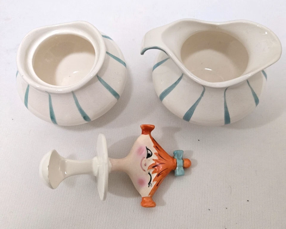 Vintage 1958 Holt Howard Pixie Pixieware Creamer and Sugar Bowl w/Labels - Image 4 of 4