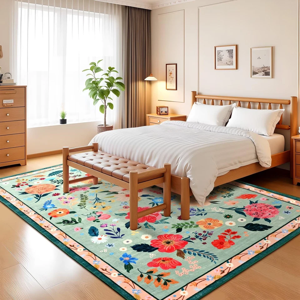 Alfombra Floral 5x7 para Dormitorio de Niñas, Alfombras Lavables a Máquina con Ba... Foto 3 de 4