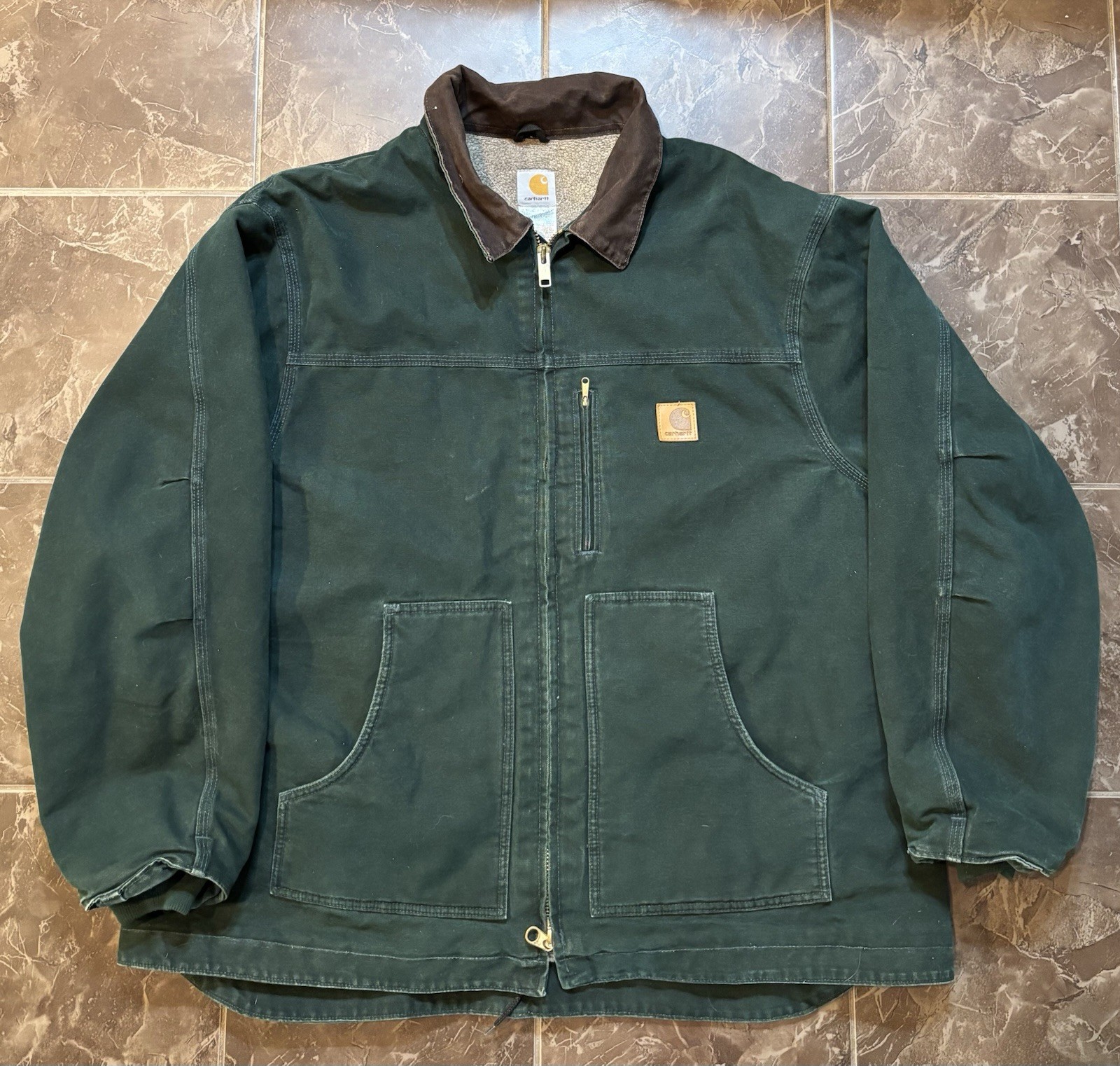 Carhartt Green Sherpa Lined Jacket Size 3XL C61 SPC Cozy Warm