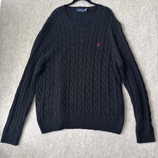 Polo Ralph Lauren Cable Knit Sweater Mens XXL Black Crewneck Cotton Red Pony