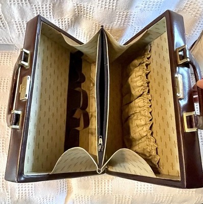 Vintage Waschtischtasche starr aus braunem Leder - eleganter Koffer Style 50/60er Jahre