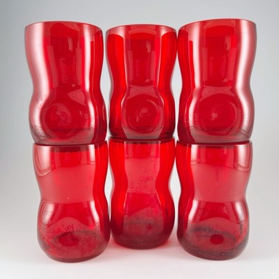 6 Morgantown Glass Kentwood Ruby Red Pinched Dimpled 6oz Tumblers #9849 Vtg 1964